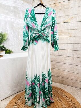 Chicways Tropical Twist Front Pleated Jumpsuit Small